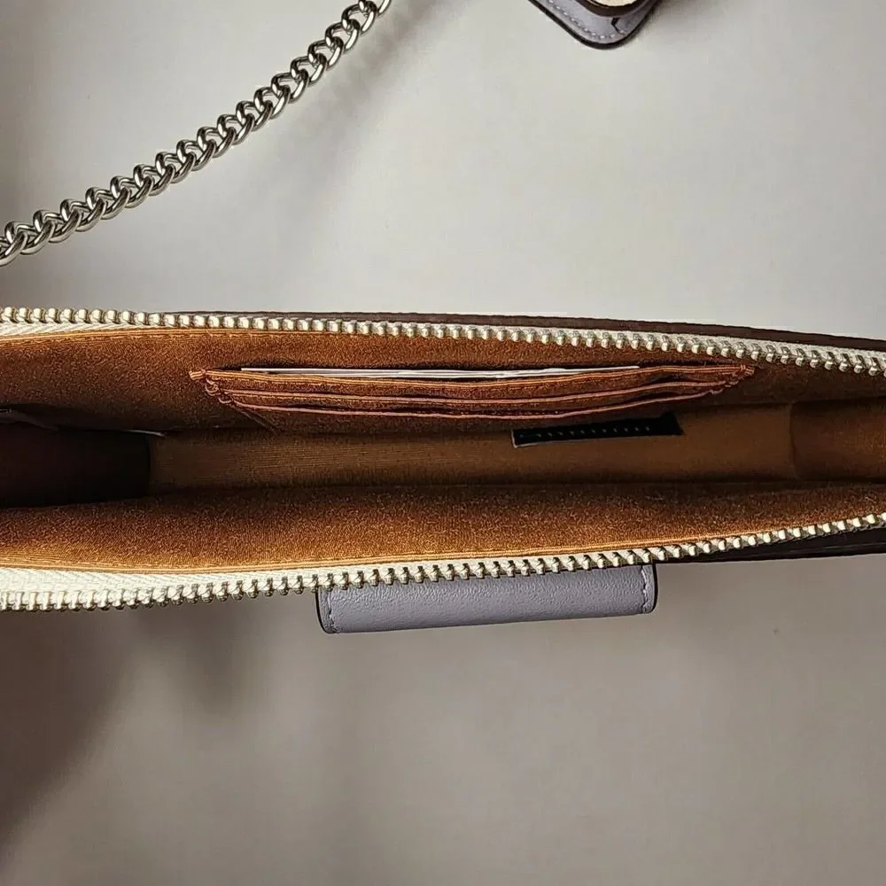 COACH C3328 Poppy Crossbody With Card Case Signature Canvas Leather Chalk Purple